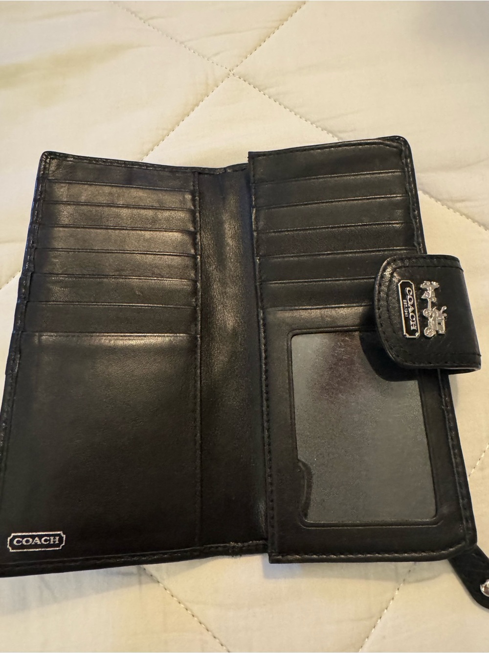 Coach Black Leather Continental Wallet with Coach Horse & Carriage Emblem - Picture 3 of 5